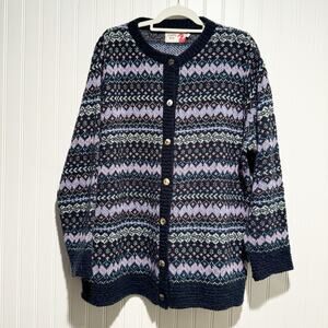Country Rose Fair Isle Cardigan Sweater Size Large